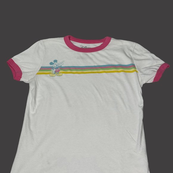 Disney Mickey Top Shirt Girls Size Small Rainbow Stripes Short Sleeves Vintage - Picture 6 of 10